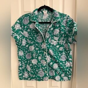 J. Crew Green and White Floral Pajama Set